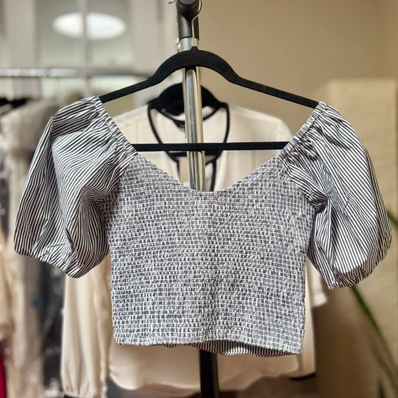 J. Crew Black and White Striped Puff Sleeve Blouse - Picture 2 of 2